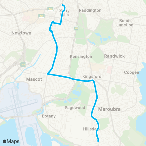 Sydney Buses Network Matraville to City Circular Qy (Night Service) map