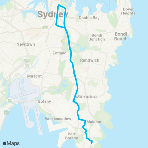 Sydney Buses Network Little Bay to City Museum (Loop Service) map