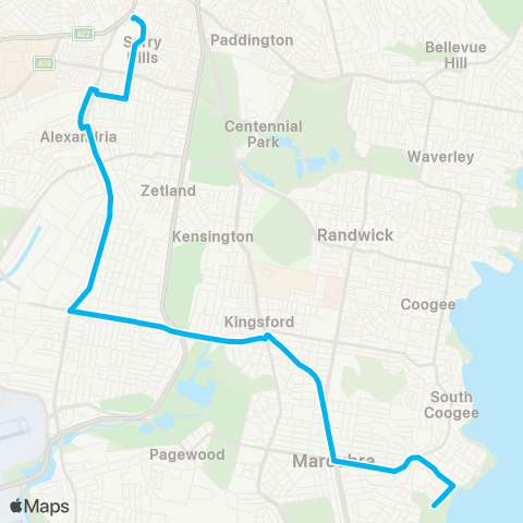 Sydney Buses Network Maroubra Beach to City Circular Quay map