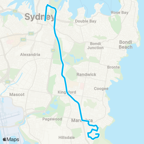 Sydney Buses Network S Maroubra to City Museum (Exp Service) map