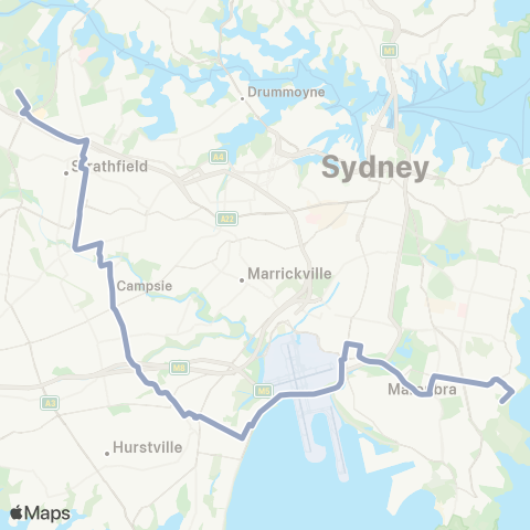 Temporary Buses Maroubra Beach to Sydney Olympic Park map