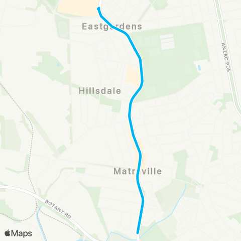 Sydney Buses Network Matraville to Eastgardens map