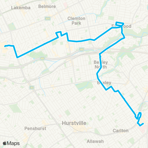 Sydney Buses Network St George Hospital to Roselands map