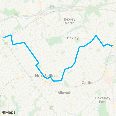 Sydney Buses Network Beverly Hills to Rockdale map