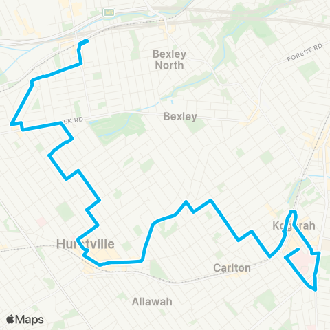 Sydney Buses Network Kingsgrove to St George Hosp, Kogarah map