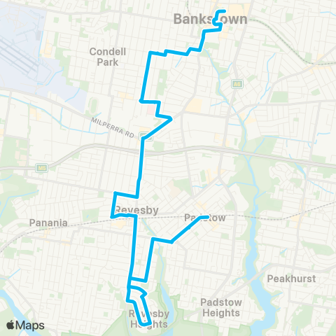 Sydney Buses Network Revesby Heights to Bankstown map