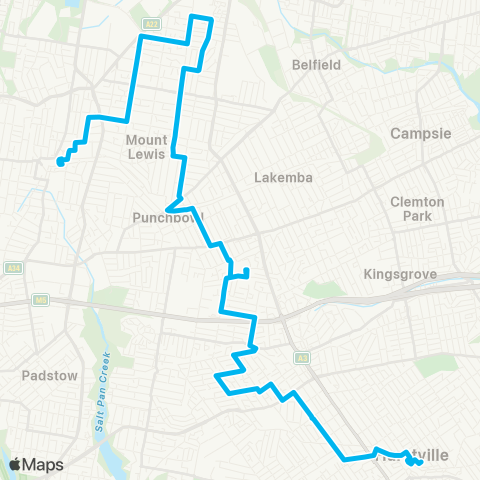 Sydney Buses Network Bankstown to Hurstville via Greenacre map