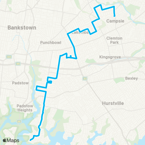 Sydney Buses Network Lugarno to Campsie map