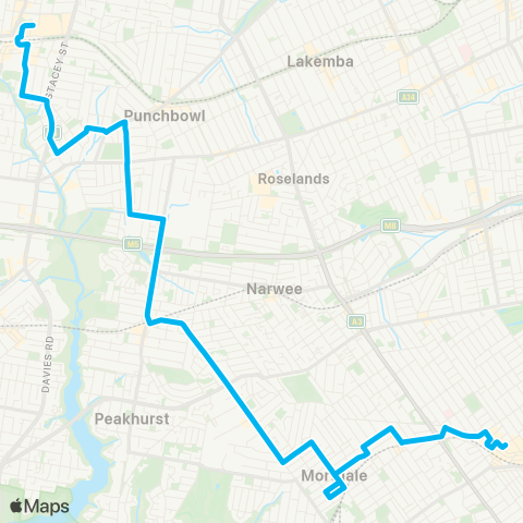 Sydney Buses Network Hurstville to Bankstown via Mortdale map