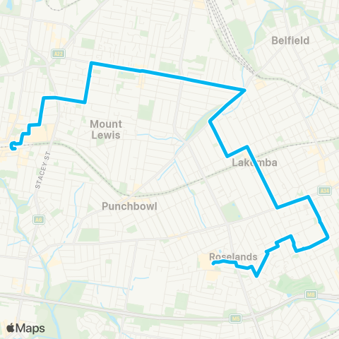 Sydney Buses Network Roselands to Bankstown via Lakemba & Greenacre map