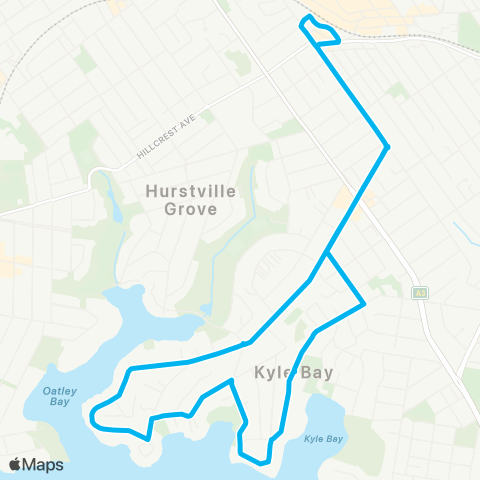 Sydney Buses Network Hurstville to Connells Point (Loop Service) map