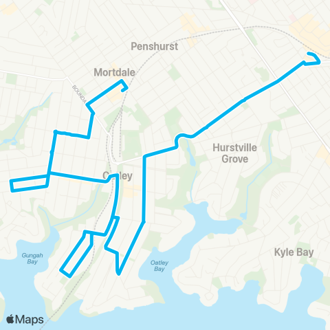 Sydney Buses Network Mortdale to Hurstville via Oatley map