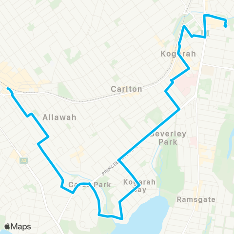 Sydney Buses Network Kogarah to Hurstville via Carss Park map