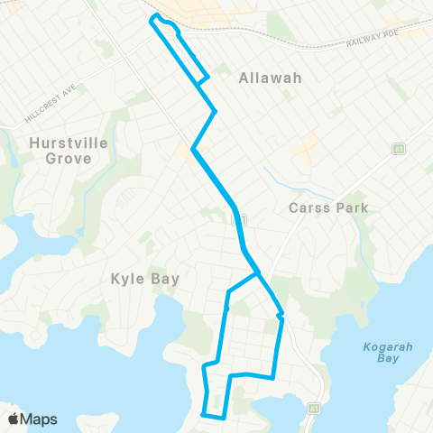 Sydney Buses Network Hurstville to Bald Face Point (Loop Service) map