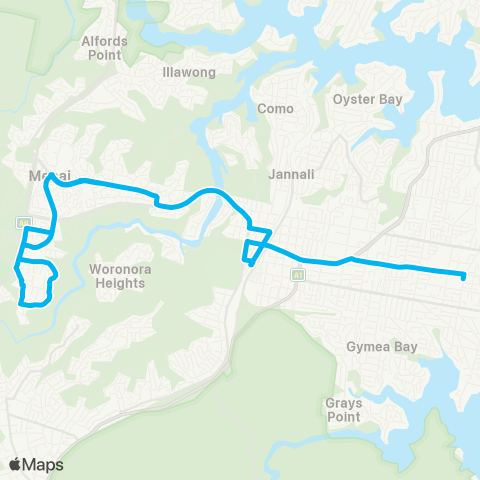 Sydney Buses Network Barden Ridge to Miranda map