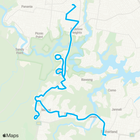 Sydney Buses Network Menai Marketplace to Alfords Point (Loop Service) map