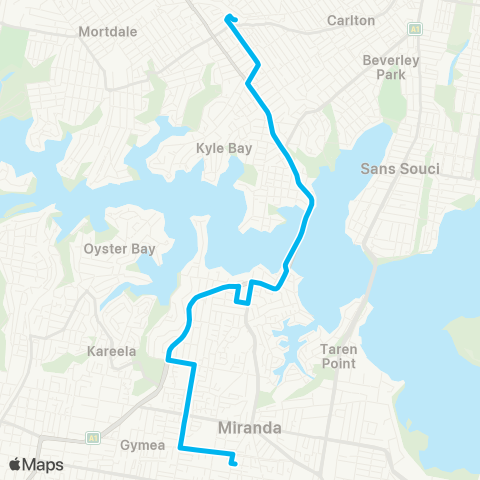 Sydney Buses Network Miranda to Hurstville map