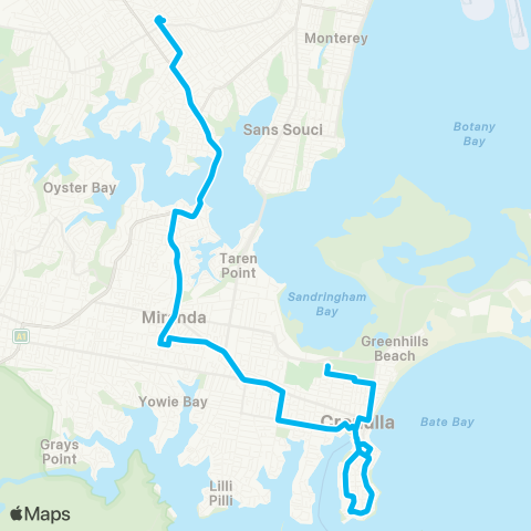 Sydney Buses Network Cronulla to Hurstville map