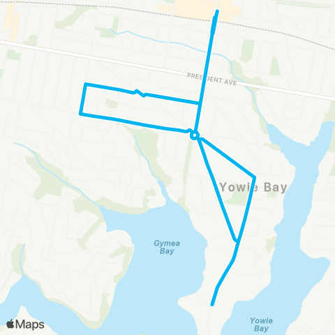 Sydney Buses Network Miranda to Yowie Bay (Loop Service) map