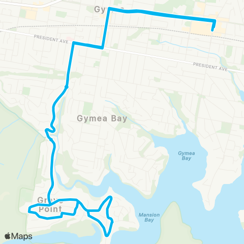 Sydney Buses Network Miranda to Grays Point (Loop Service) map