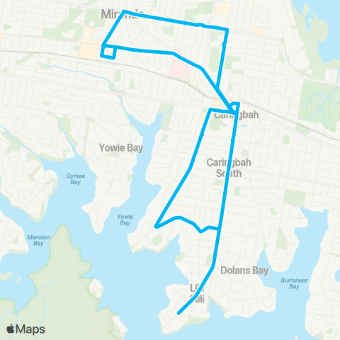 Sydney Buses Network Miranda to Lilli Pilli (Loop Service) map