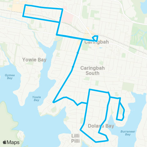 Sydney Buses Network Miranda to Dolans Bay via Port Hacking (Loop Service) map