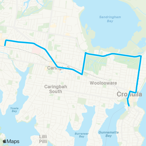 Sydney Buses Network Cronulla to Miranda via Woolooware Bay map