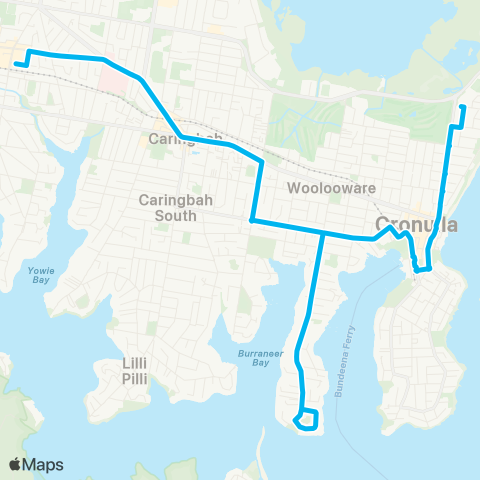 Sydney Buses Network Cronulla to Caringbah via Burraneer map