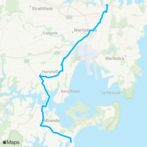 Sydney Buses Network Cronulla to City Town Hall (Night Service) map