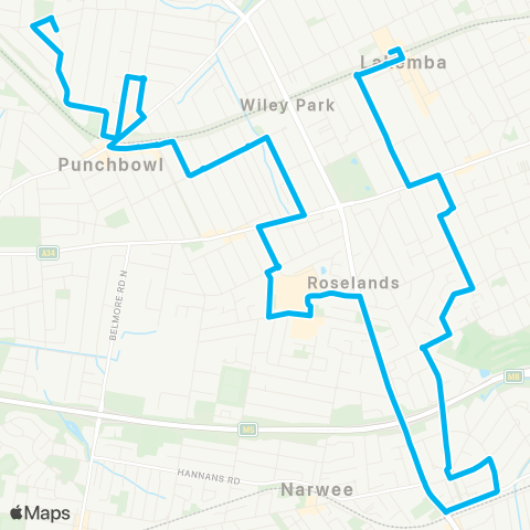 Sydney Buses Network Lakemba to Mount Lewis via Roselands map