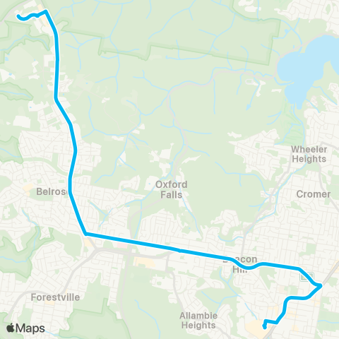 Sydney Buses Network Warringah Mall to Austlink via Frenchs Forest map