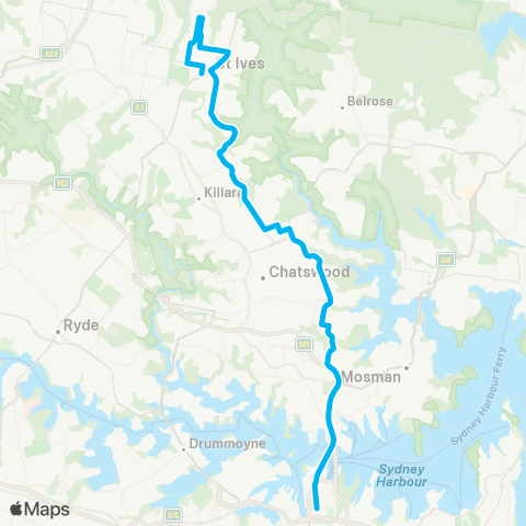 Sydney Buses Network St Ives to City QVB map