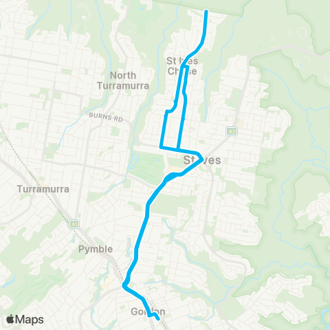 Sydney Buses Network Gordon to St Ives Chase (Loop Service) map