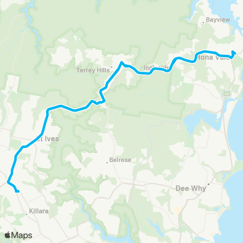 Sydney Buses Network Mona Vale to Gordon map