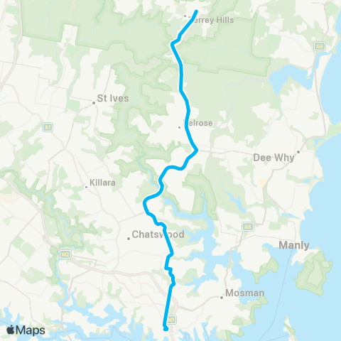 Sydney Buses Network Terrey Hills to North Sydney map