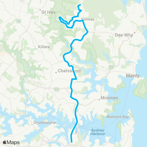 Sydney Buses Network City QVB to Davidson via Frenchs Forest map