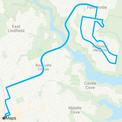 Sydney Buses Network Chatswood to Killarney Hts (Loop Service) map