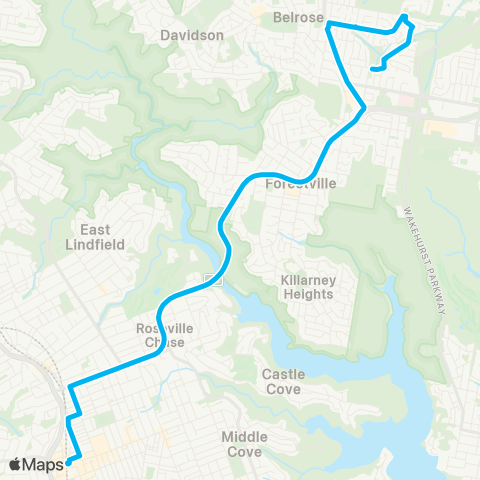 Sydney Buses Network Chatswood to Frenchs Forest (Loop Service) map