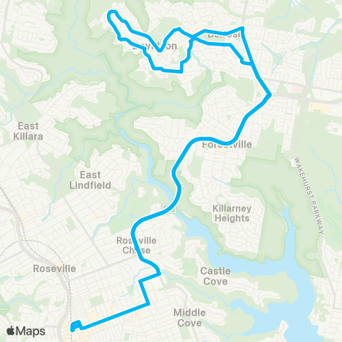 Sydney Buses Network Chatswood to Davidson (Loop Service) map