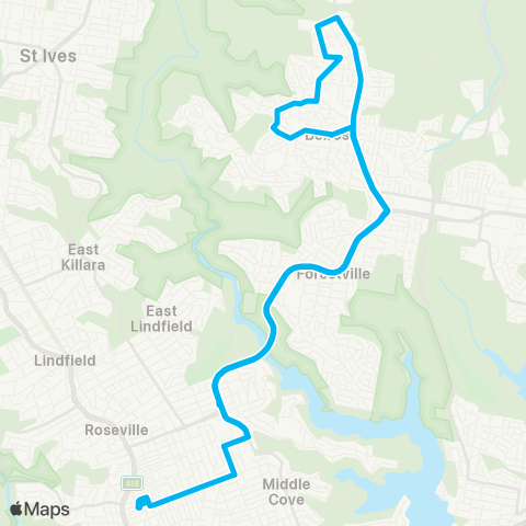 Sydney Buses Network Chatswood to Belrose (Loop Service) map