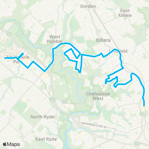 Sydney Buses Network Chatswood to Macquarie University map