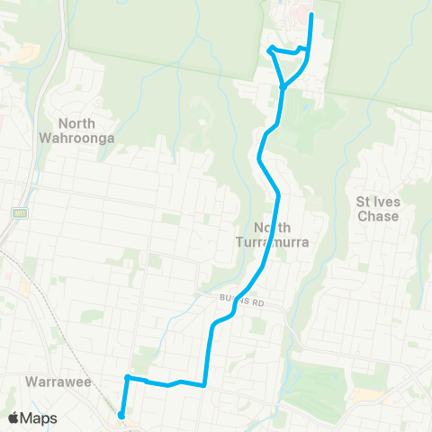 Sydney Buses Network Turramurra to N Turramurra (Loop Service) map