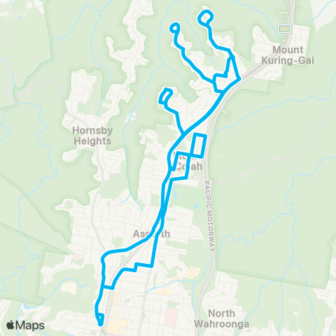 Sydney Buses Network Hornsby to Mt Colah (Loop Service) map