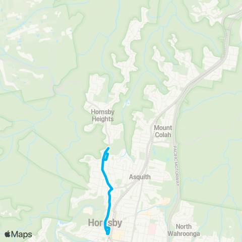 Sydney Buses Network Hornsby to Hornsby Hts (Loop Service) map