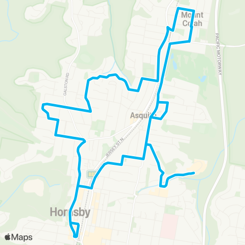 Sydney Buses Network Hornsby to Asquith (Loop Service) map
