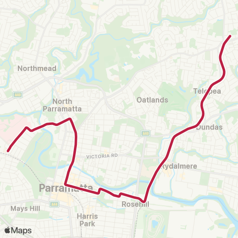 Parramatta Light Rail Network Westmead & Carlingford Line map