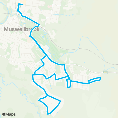 Newcastle and Hunter Network Muswellbrook Town Ctr to Muswellbrook Eastlinks (Loop Service) map