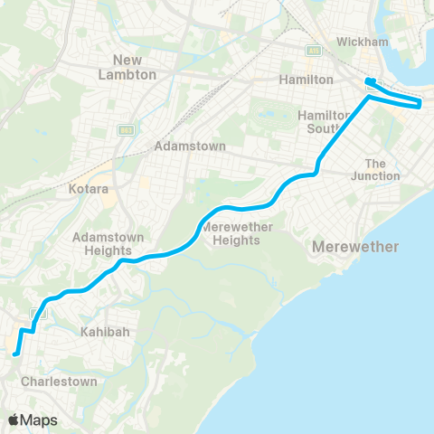 Hunter Buses Network Charlestown to Newcastle Interchange (Exp Service) map