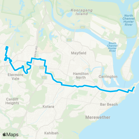 Hunter Buses Network Wallsend to Newcastle E via Lambton & Newcastle Interchange map