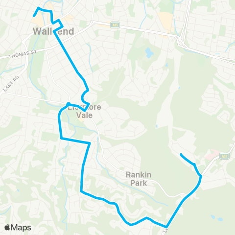 Hunter Buses Network Wallsend to John Hunter Hospital map